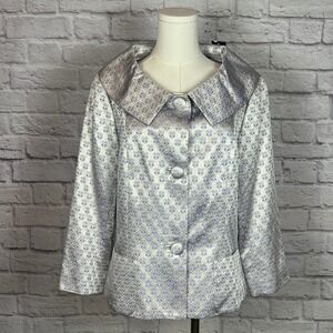 Dana Buchman Women's 12 Silver Brocade Jacket Floral Luxury Chic